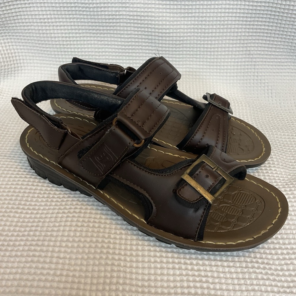 BZE Women's Brown Leather Sport Hiking Sandals Size 11 Adjustable Straps Buckle